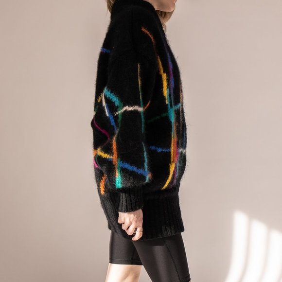 Vintage 80s mohair abstract stripe chunky cardigan - Picture 6 of 10